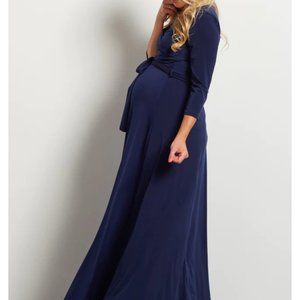 Draped Maternity Sash Tie Dress - Pink Blush